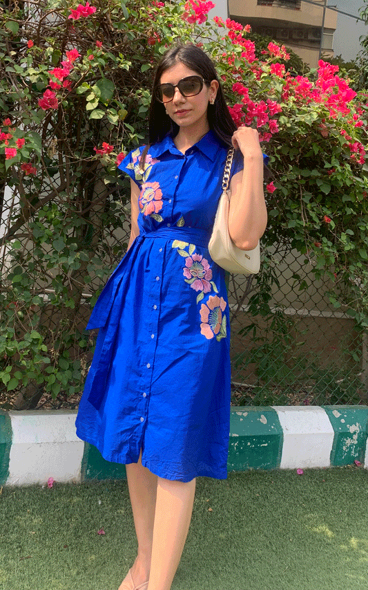 Thread embroidered shirt dress