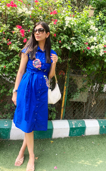 Thread embroidered shirt dress