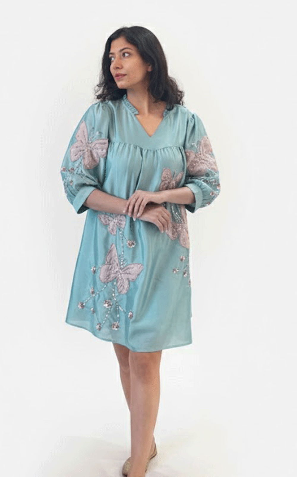 Breezy butterfly-Zara Silk embroidered dress