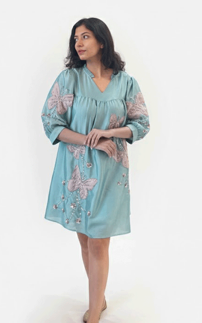 Breezy butterfly-Zara Silk embroidered dress