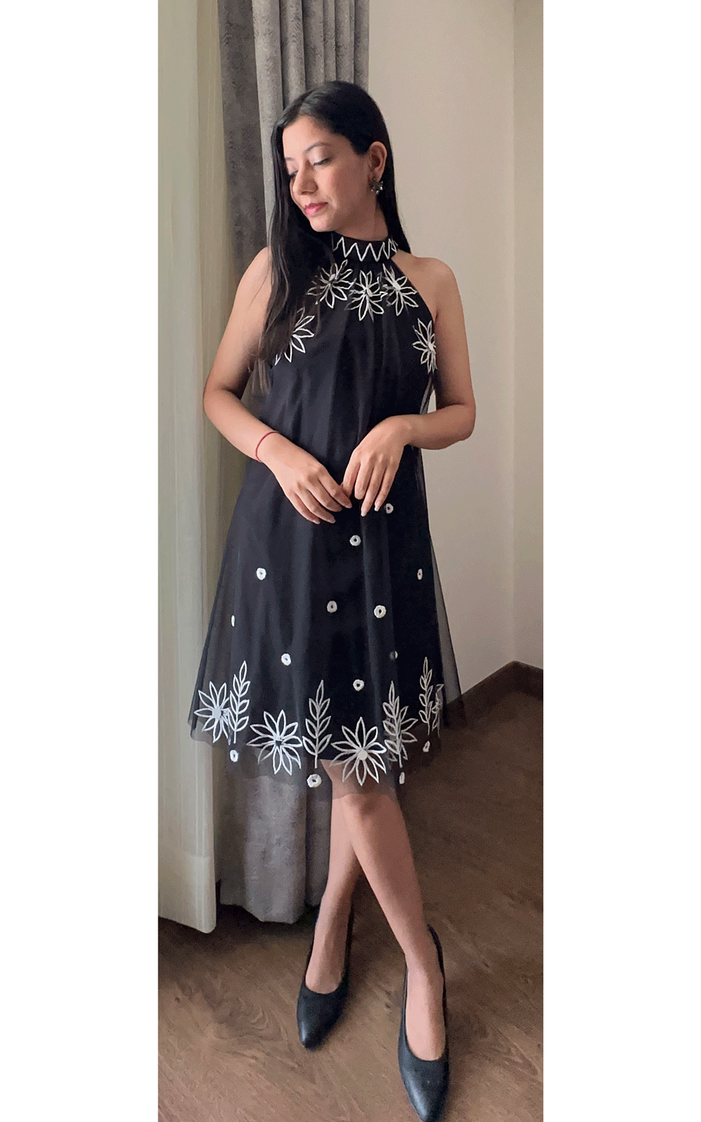 Halter - black embroidered dress